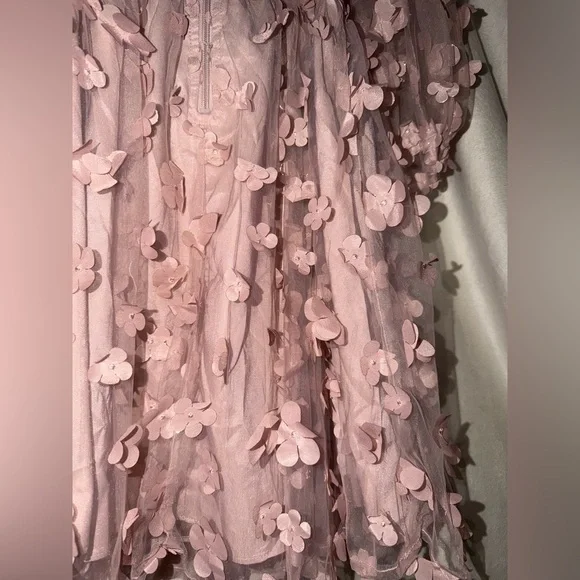 Windsor Dusty Rose Satin Dress with Floral Appliqué - Picture 6 of 6